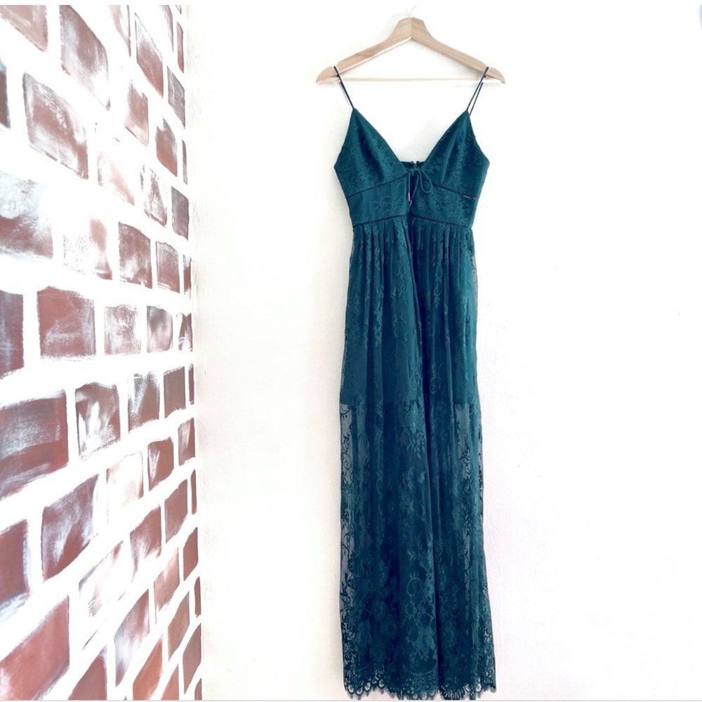 NBD Green X By Stella Revolve Sheer Lace Maxi Cocktail Dress Hunter Green Size 2